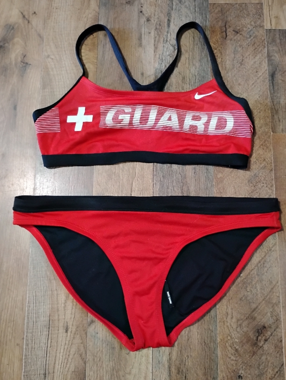 Nike Red and Black GUARD Lifesaving Two-Piece Bikini Women's Size: M/L